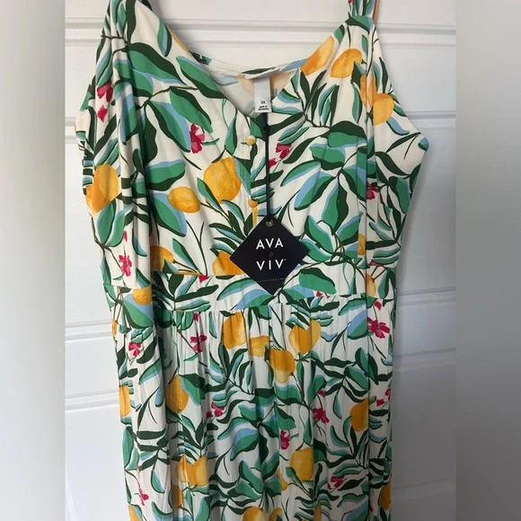 Ava and Viv 3X NWT Floral Lemon 🍋 Print Maxi Dress 👗 - Picture 2 of 5